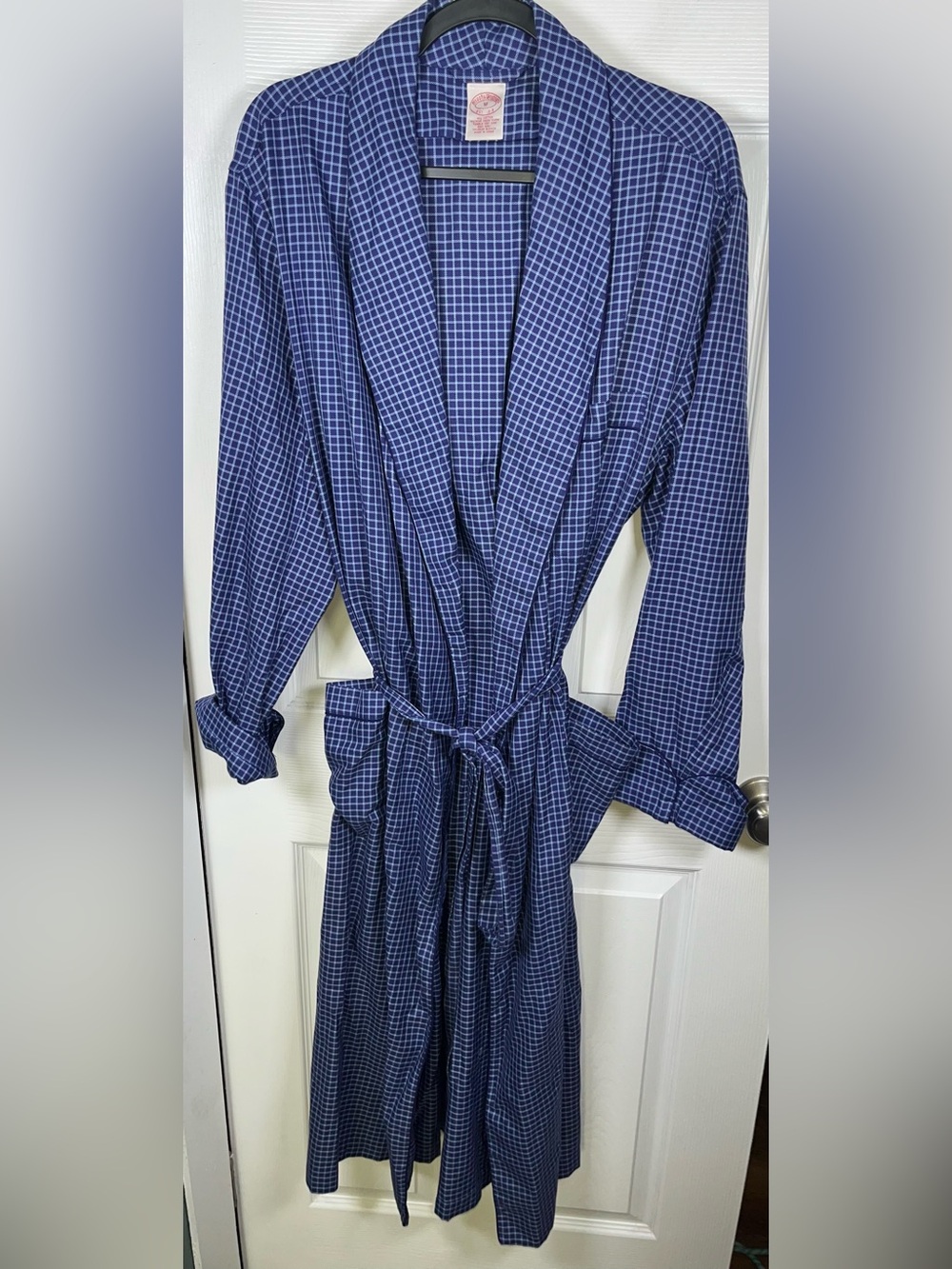 Vintage Brooks Brothers Robe Men’s Blue Medium M Plaid Cotton Belted Pockets